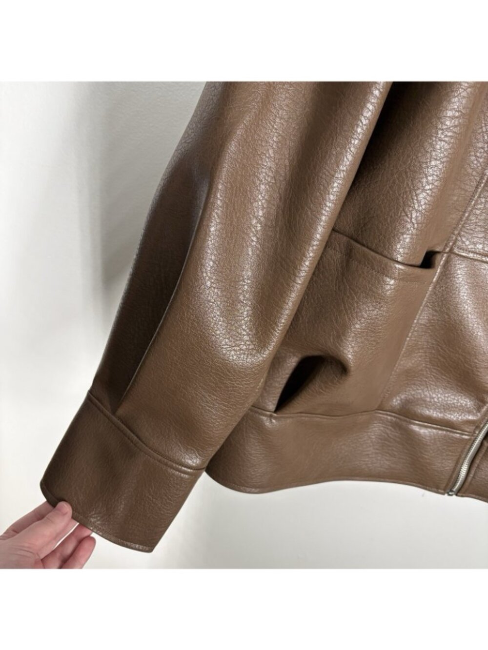 Ashley Graham Women 4X Light Brown Faux Leather Midweight Motorcycle Jacket NWT - Picture 8 of 15